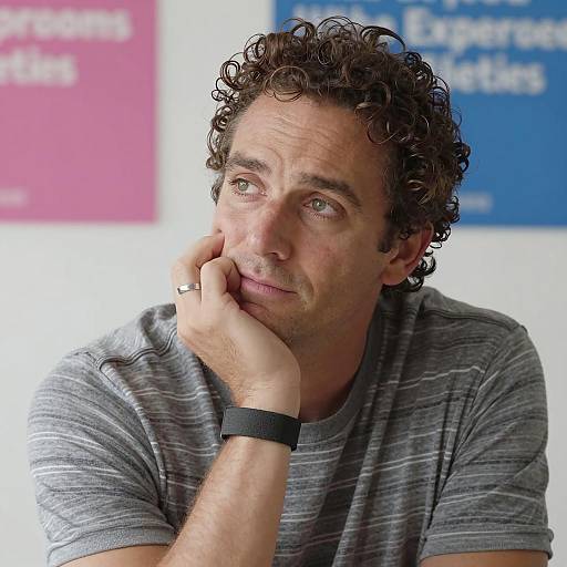 Thoughtful Man in Striped Shirt Photo