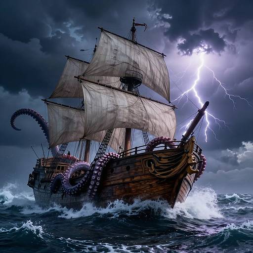 Kraken Attacking Ship in Storm