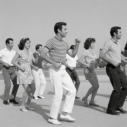 Black-and-White 1970s Outdoor Dance Scene