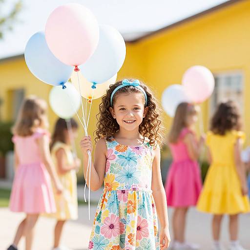 Young Girl Holding Balloons at Outdoor Party
