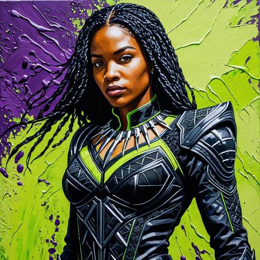 Abstract Colorful Oil Painting of Black Panther Army Woman