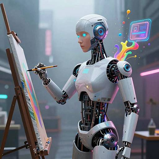Cyberpunk Robot Artist Painting