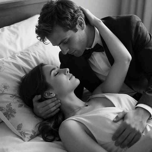 Intimate Black-and-White Bedroom Portrait