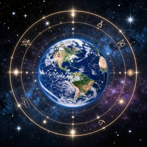 Earth Amid Cosmic Zodiac Kaleidoscope