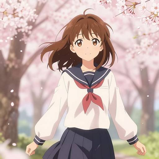 Anime Girl in Cherry Blossom Park