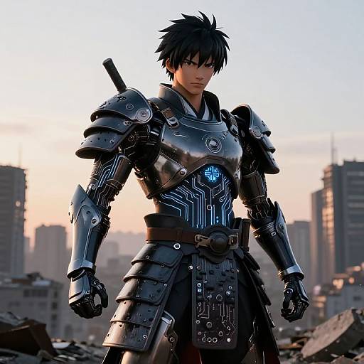 Futuristic Samurai Warrior in Glowing Armor