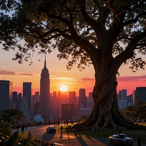 Dreamlike Twilight Urban Nature Fusion