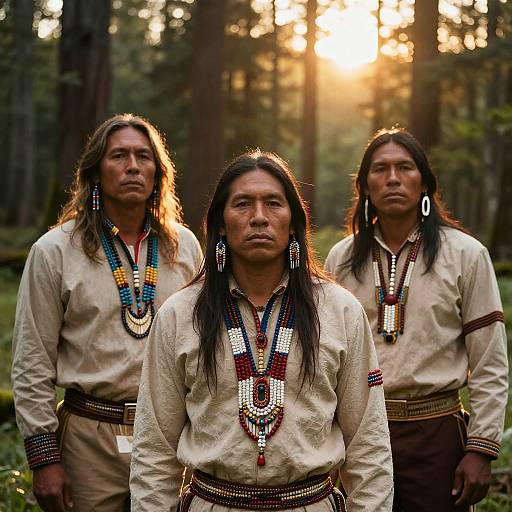Native American Models in Serene Forest