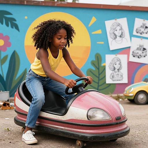 Black Girl Fixing Bumper Car Mural