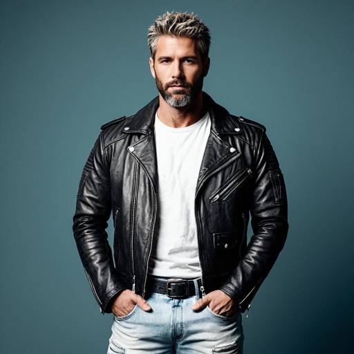 Rugged Male in Leather Biker Jacket