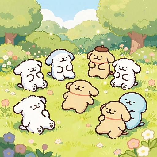 Sanrio Characters in Pastel Garden