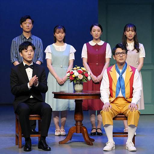 Theatrical Scene with Colorful Characters