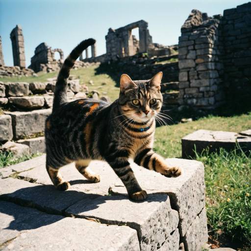Playful Tortoiseshell Cat in Ruins