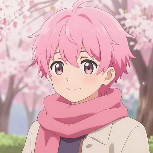 Cute Pink Anime Boy in Spring