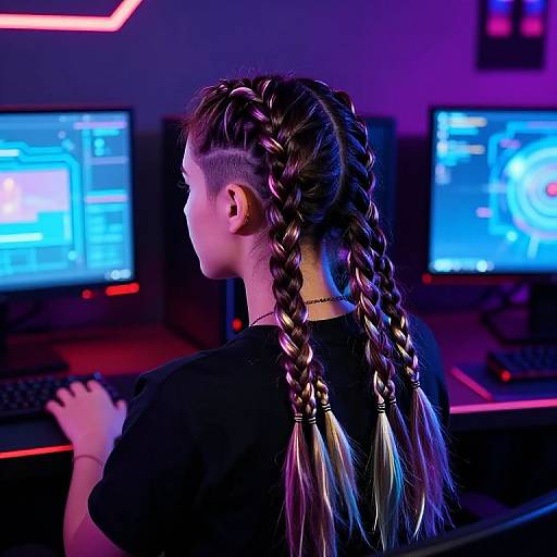 Gamer Girl Hairstyles in High-Tech Room