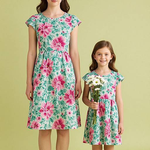 Matching Floral Dresses with Bouquet