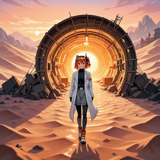 Young Scientist in Futuristic Desert Portal