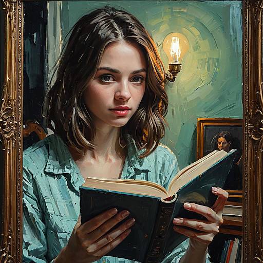 Expressionist Oil Painting of Girl Reading Book
