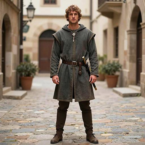 Medieval Man Standing in Alleyway