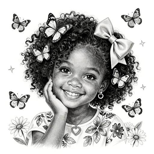 Radiant Black Child with Butterflies