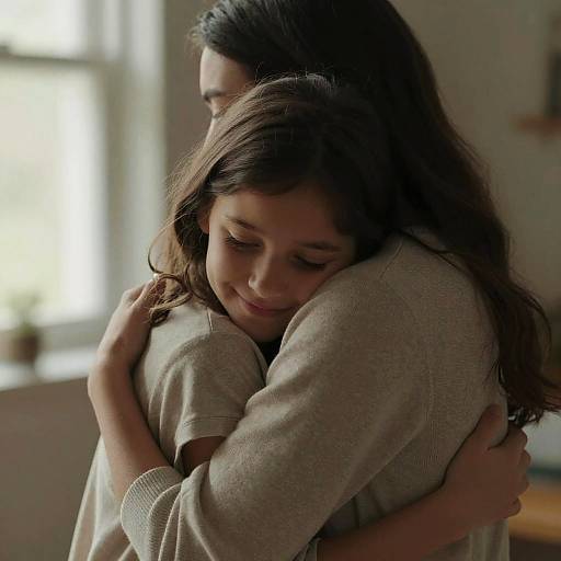 Tender Indoor Hug Between Girl and Adult