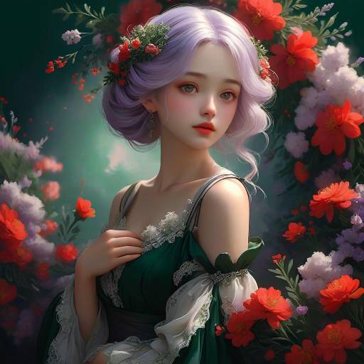 Serene Anime Woman with Floral Wreath