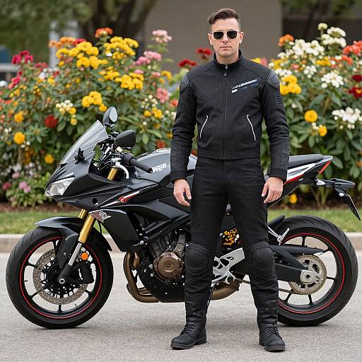Man with Motorcycle and Flowers