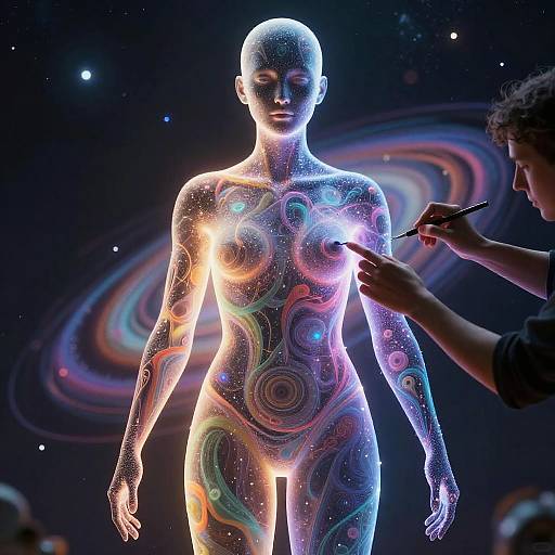Digital Sculptor Creating Cosmic Human Form