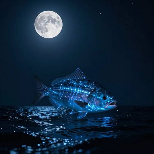 Colossal Bioluminescent Fish Under Moonlight