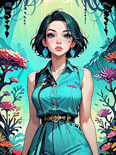 Chic Woman in Geometric Jumpsuit