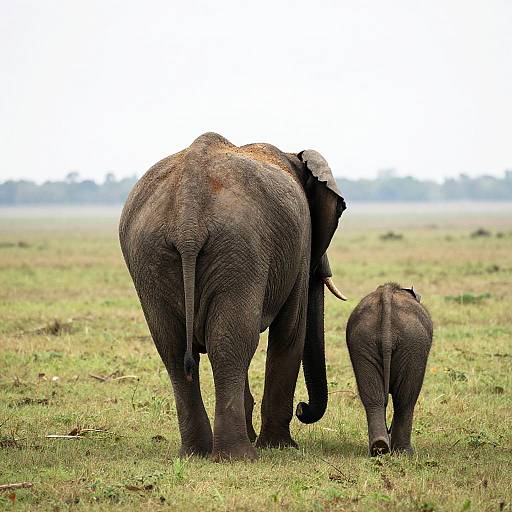 Elephant Duo Walking on Grassland