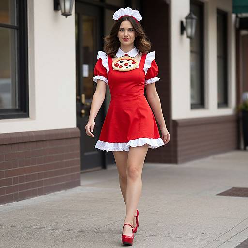 Pizza Hut Maid Costume on Sidewalk