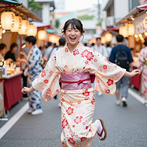 Energetic Japanese Festival Girl in Yukata