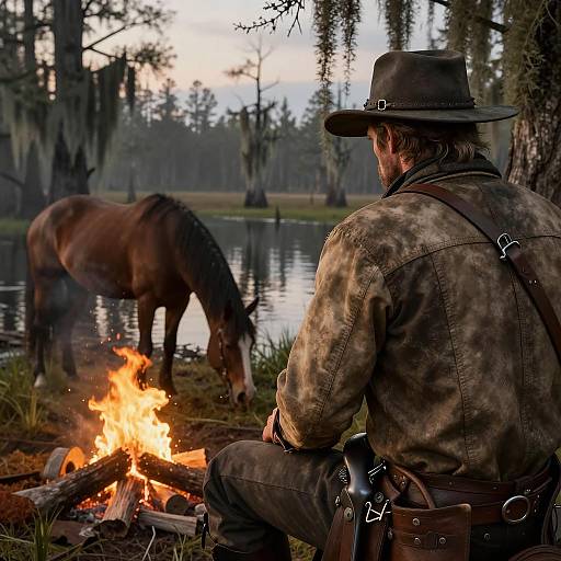 Cinematic Outlaw Campfire in Bayou