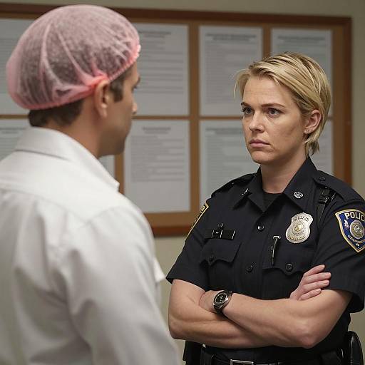 Focused Police Officer and Neutral Man