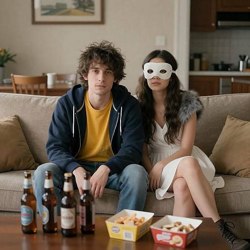 Casual Living Room Scene with Couple