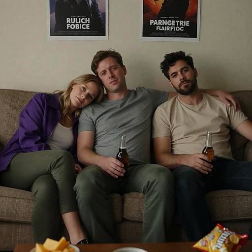 Casual Gathering on a Dimly Lit Couch