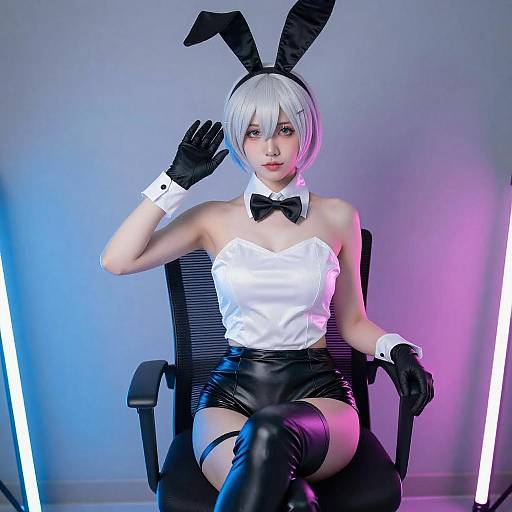 Neon-Lit Bunny Cosplayer Portrait
