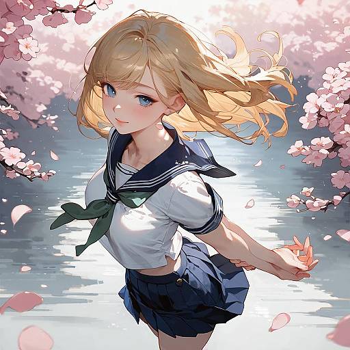 Anime Girl in Spring Cherry Blossom