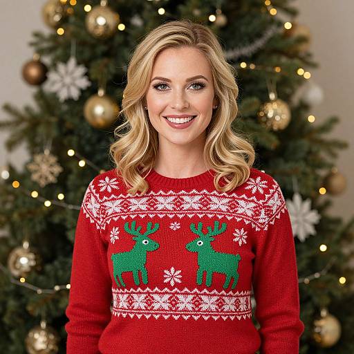 Blonde Woman in Festive Christmas Sweater