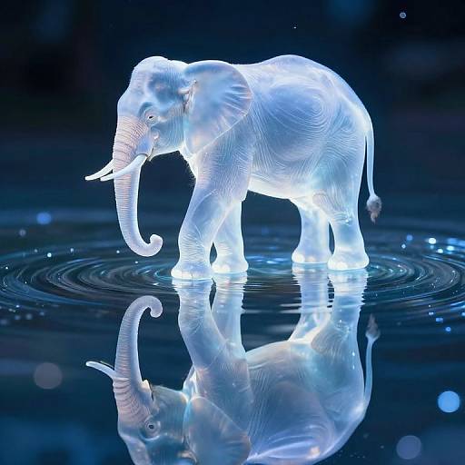 Ethereal Glowing Elephant Reflection