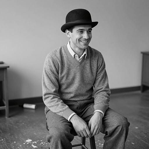 Smiling Man in Classic Black and White