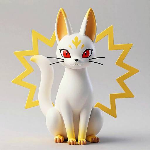 Kitsune-inspired White Cat Figurine with Red Eyes