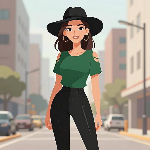 Stylish Smiling Woman in Urban Outfit