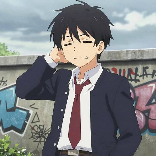 Awkward Anime Boy in Graffiti Scene