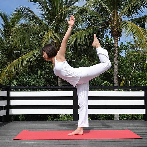 Woman Yoga Pose on Tropical Deck