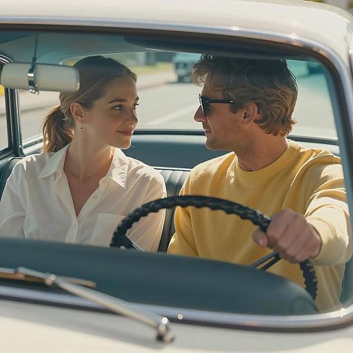 Intimate Moment in a Classic Car