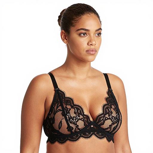 Elegant Woman in Black Lace Bra