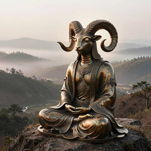 Bronze Ram Mystic Meditating at Dawn