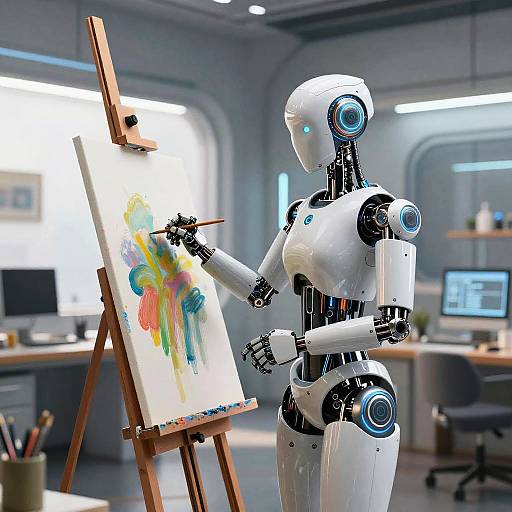 Robotic Artist in Futuristic Studio